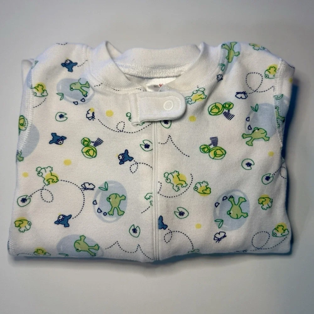 Hanna Andersson Toddler Long Sleeve Sleeper Zip Up Organic Cotton Frogs 90cm/ 3T